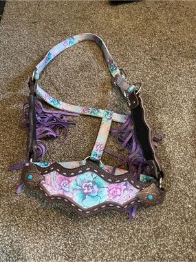 Desert Rose Floral Purple Western-Style Halter with Turquoise Accents